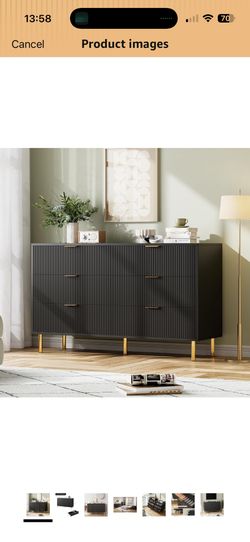 Modern 6-Drawer Fluted Dresser in Black