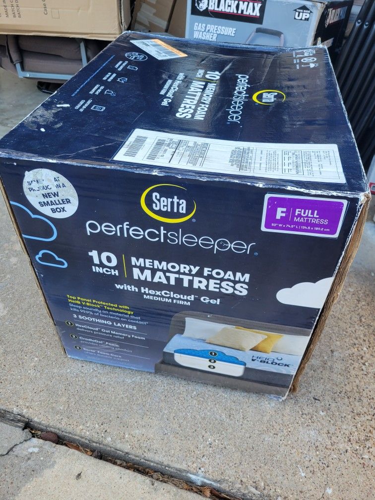 Serta 10in , Full Size, Memory Foam Mattress With Hex cloud Gel , Medium Firm. New Still Wrap It . Nuevo .