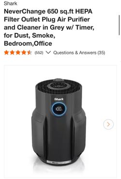 Shark NeverChange 650 sq.ft HEPA Filter Outlet Plug Air Purifier and Cleaner in Grey w/ Timer, for Dust, Smoke, Bedroom,Office