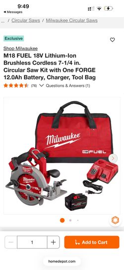 M18 FUEL 18V Lithium-Ion Brushless Cordless 7-1/4 in. Circular Saw Kit with One FORGE 12.0Ah Battery, Charger, Tool Bag
