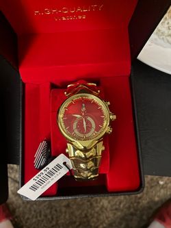 VIP Gold-Tone Watch with Red Dial