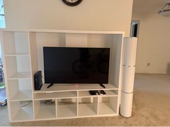 Samsung TV + White TV Stand