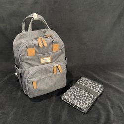 Diaper Bag Backpack (Grey) Travel Bag, Insulated Bottle Storage, Waterproof, Diaper Changing Pockets, Wipes Dispenser, Etc