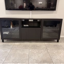 Modern IKEA BESTÅ Media Console / Credenza (Dark Brown-Black & Glass)