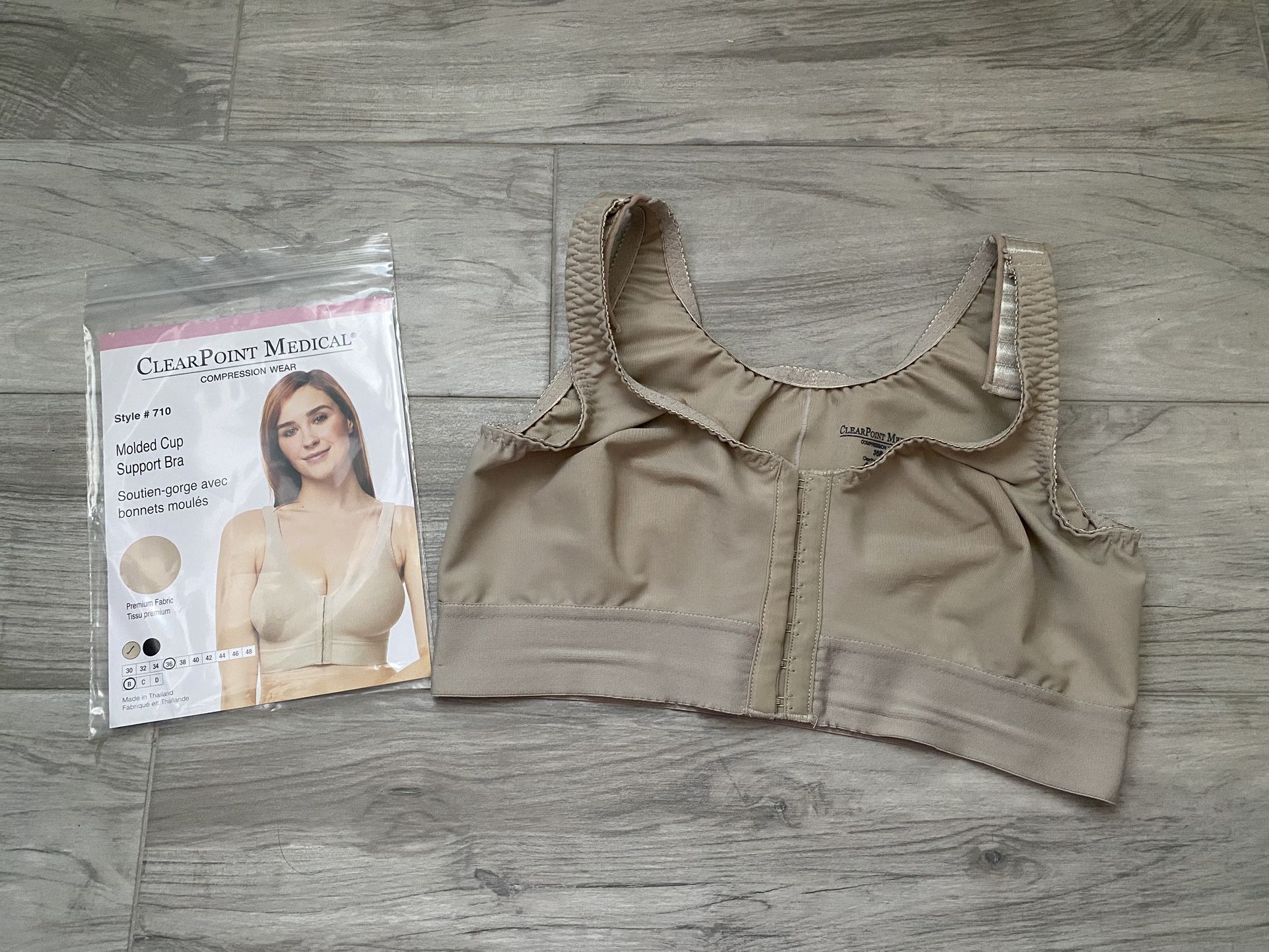 Adjustable Molded Cup Support Bra - 36B Post Op Breast Augmentation Compression Garment