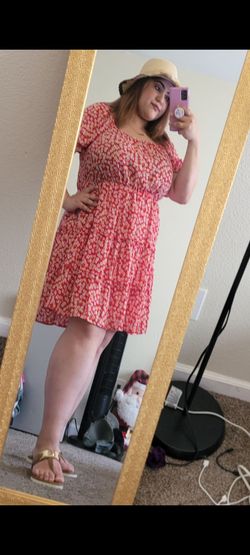 Plus size, red floral dress, size XL