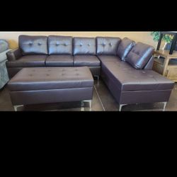 Sectional With Ottoman With Modern Steel Legs