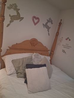 Beautiful solid wood queen bed with pillow top mattress set