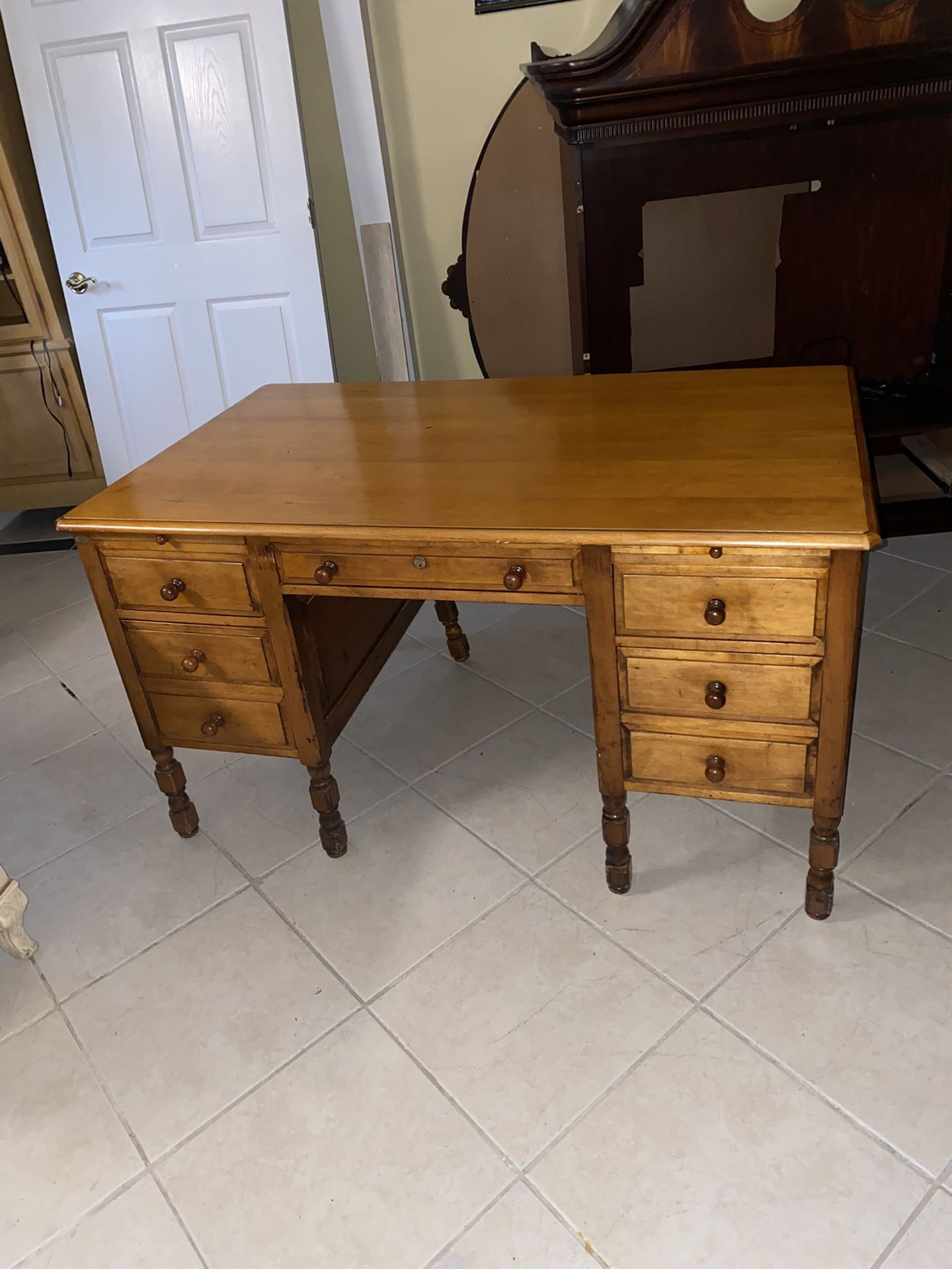 Wooden Farmhouse Rustic Style Natural Brown Double Pedestal Desk