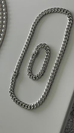 New 18k White Gold Filled Cuban Link Chain And Bracelet 