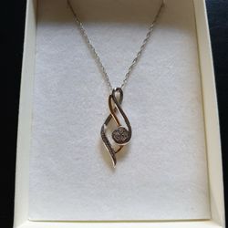 NEW Sterling  Silver With Gold Pendant Necklace 