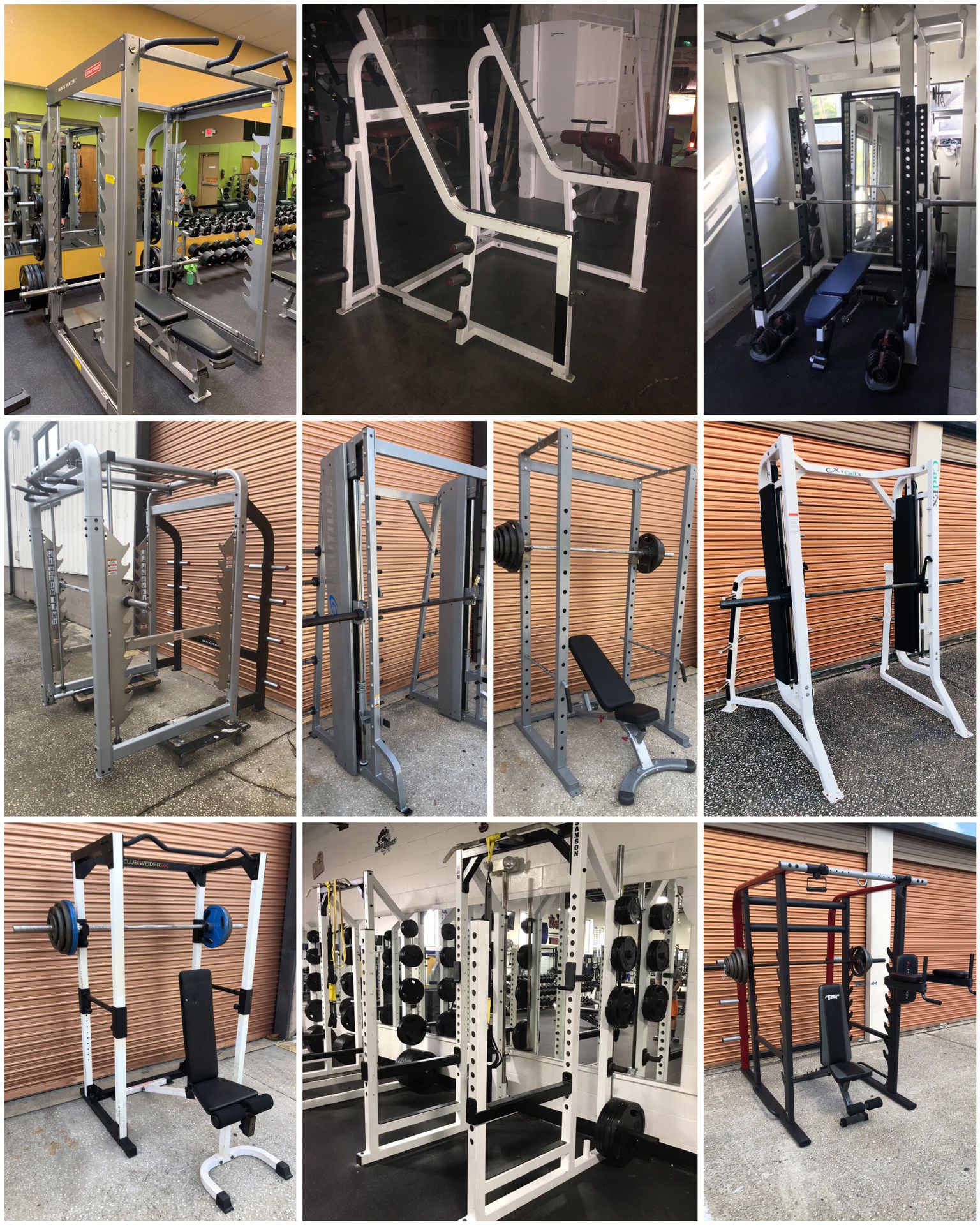 Weight Benches, Squat Racks, Smith Machines, Olympic Plates, Dumbbells, Leg Presses