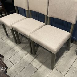 Upholstered Back Dining Chair with Wood Base, Set of 3
