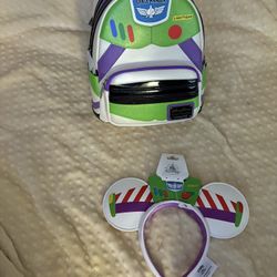 Toy Story Buzz Lightyear Loungefly Backpack And Adult Buzz Ears Set 