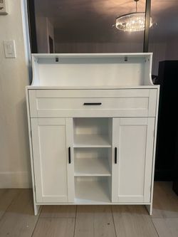 BRAND NEW Modern White Kitchen Storage Cabinet / Coffee Bar / Buffet – $160 OBO 🤍