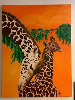 36” By 48” Giraffe Acrylic Painting