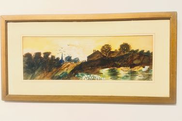 Antique Pastoral Landscape Watercolor Signed by Artist. Dated 1912