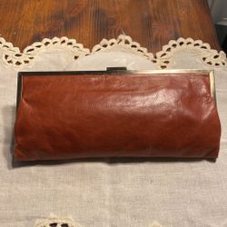 HOBO Cognac Leather Paisley XL Clutch Purse 