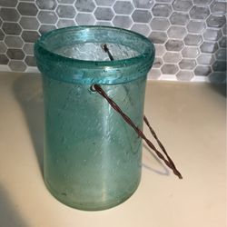 Turquoise Heavy Glass Flower Vase/ Utensils Holder 