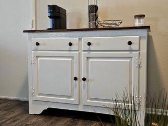 Refurbished White Kincaid Buffet Table With wood Accent top
