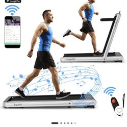 Costway SuperFit 4.75HP 2-in-1 Folding Treadmill w/ Remote App Control Silver
