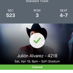4 Tickets For Julion Álvarez 