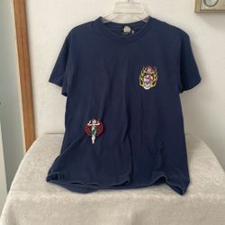 Psychobilly Rockabilly Punk Lucky 13 Vintage 1990s Pinup Girl Navy Tee T Shirt Top Unisex Size: Small USED!!