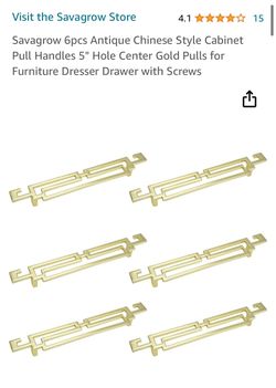6pcs Antique Chinese Style Cabinet Pull Handles 5" Hole Center Gold Pulls for Furniture Dresser Drawer with Screws