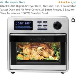 Kalorik MAXX Digital Air Fryer Oven, 16 Quart, 9-in-1 Countertop Toaster Oven and Air Fryer Combo, 21 Smart Presets, 9 Easy-to-Clean Accessories, 1600