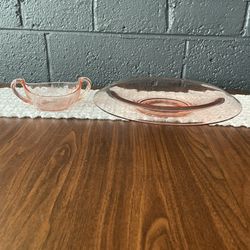 Pink Depression Platter And Candy Dish