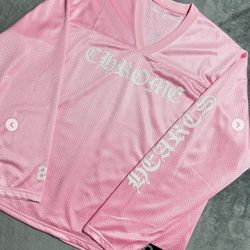 Chrome Love Hearts Jersey Pink Mesh XS Small Top Long Sleeve White Activewear Jersey 