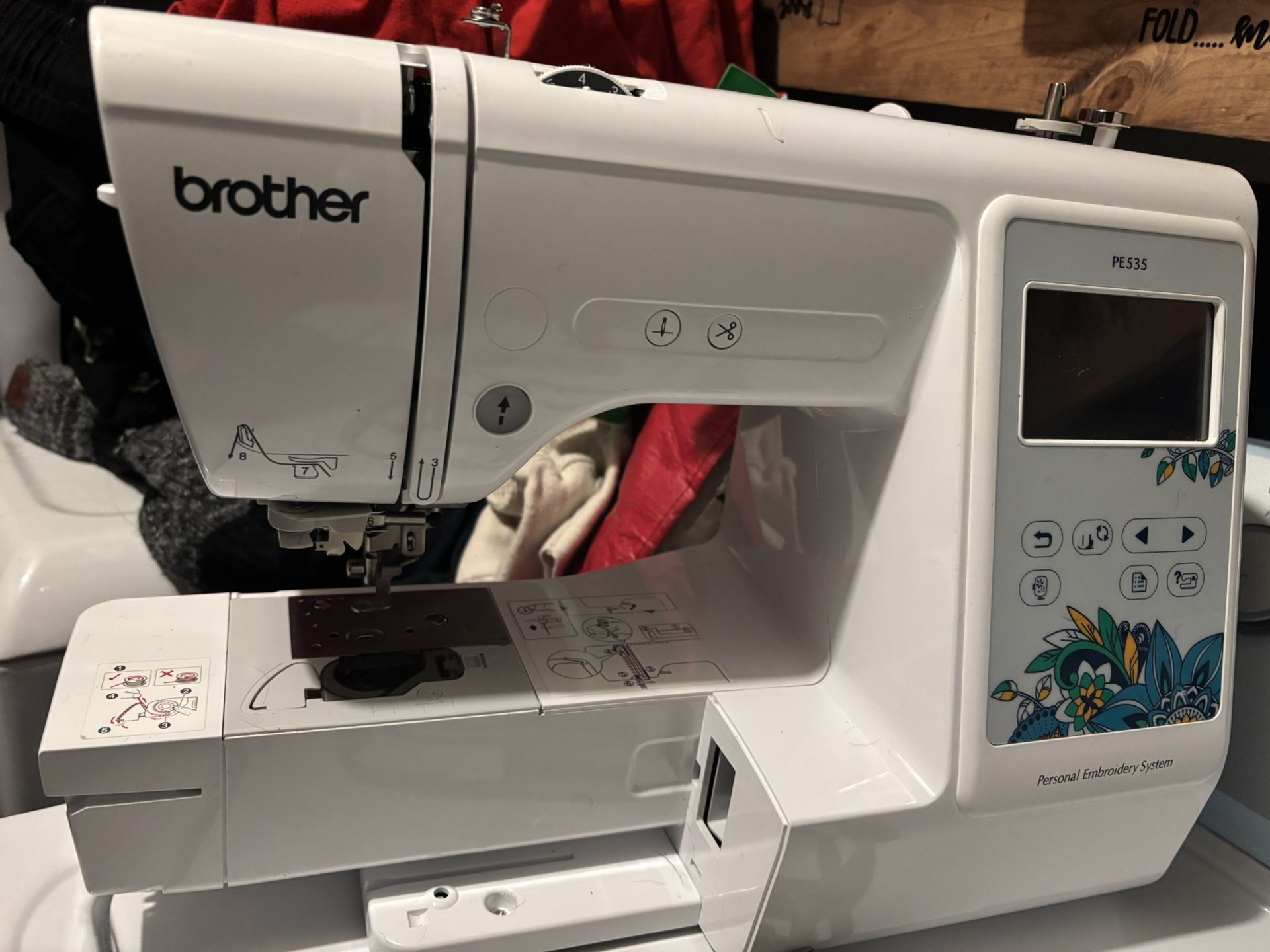Brother PE535 Embroidery Machine, 80 Built-in Designs, 4" x 4" Hoop Area, Large 3.2" LCD Touchscreen, USB Port, 9 Font Styles