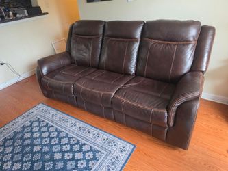 Brown Faux Leather Power Reclining Sofa with Center Console