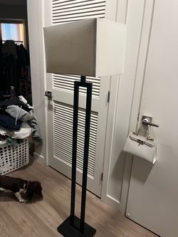 Modern Two-Tone Linen Rectangular Shade Floor Lamp
