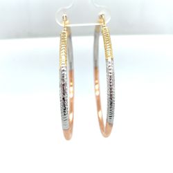 14KT Tri Color Hoop Earrings 4.00g 3x57 169564/14