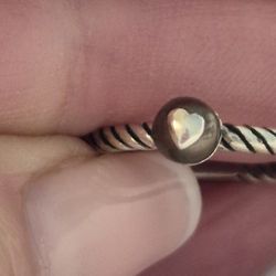 BRIGHTON SILVER & BLACK PEARL TOPPED WITH SILVER HEART RING- SZ7