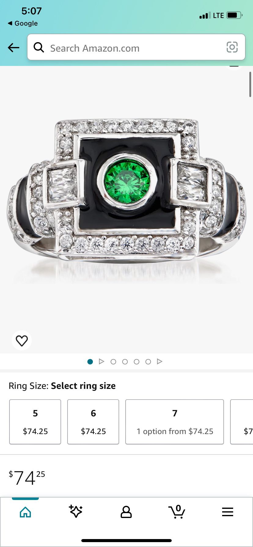 Ross-simons 0.23 Carat Simulated Emerald and .65 ct. t.w. CZ Art Deco Ring With Black Enamel in Sterling Silver Women's Adult