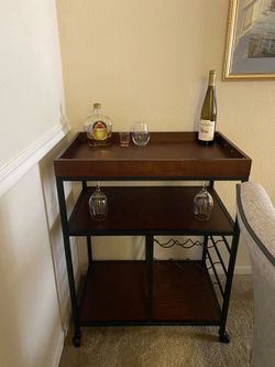 3 Tier Rolling Bart Cart w/Wine Rack