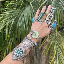 Sterling Turquoise Rings And Bracelets 