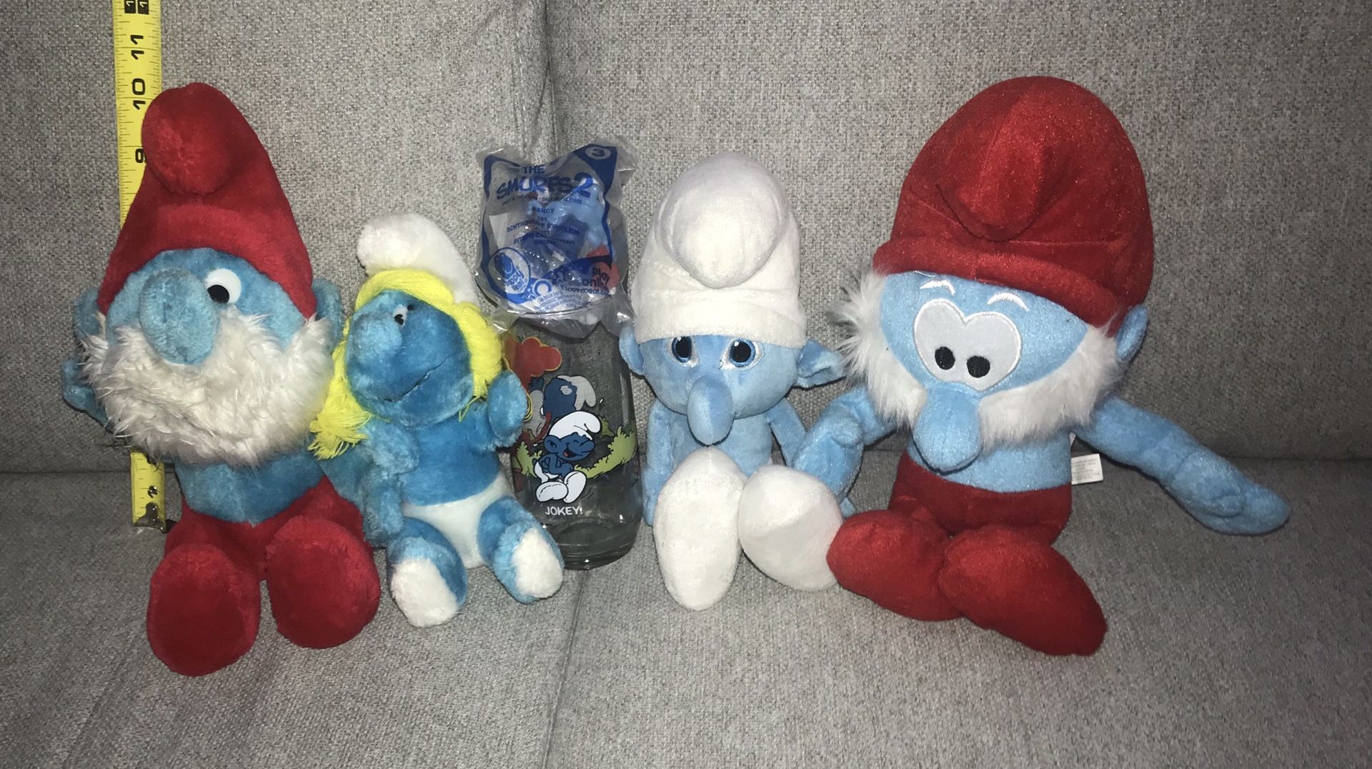 Vintage Papa Smurf and Smurfette Plush Toy Doll and vintage Cup - All this $8