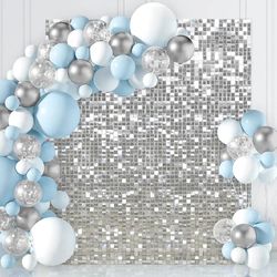 Silver Shimmer Wall Backdrop Panels 6ftx4ft Glitter Disco Party Sequin