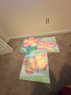 Kids Butterfly and Flower Canvas Wall Art Set