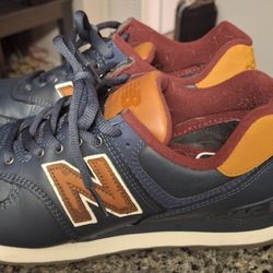 NB New Balance 574 Navy Blue All Leather Men's Shoes Size 9
