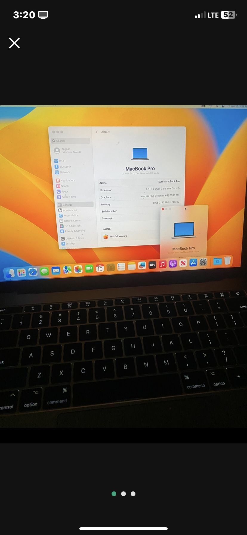 MacBook Pro 2017 8G Ram 128g Ventura