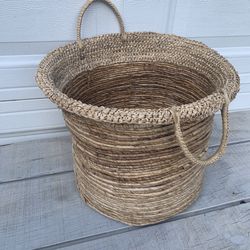 Large Handwoven Seagrass Basket w/ Handles Boho Farmhouse Storage Bin 12” Tall