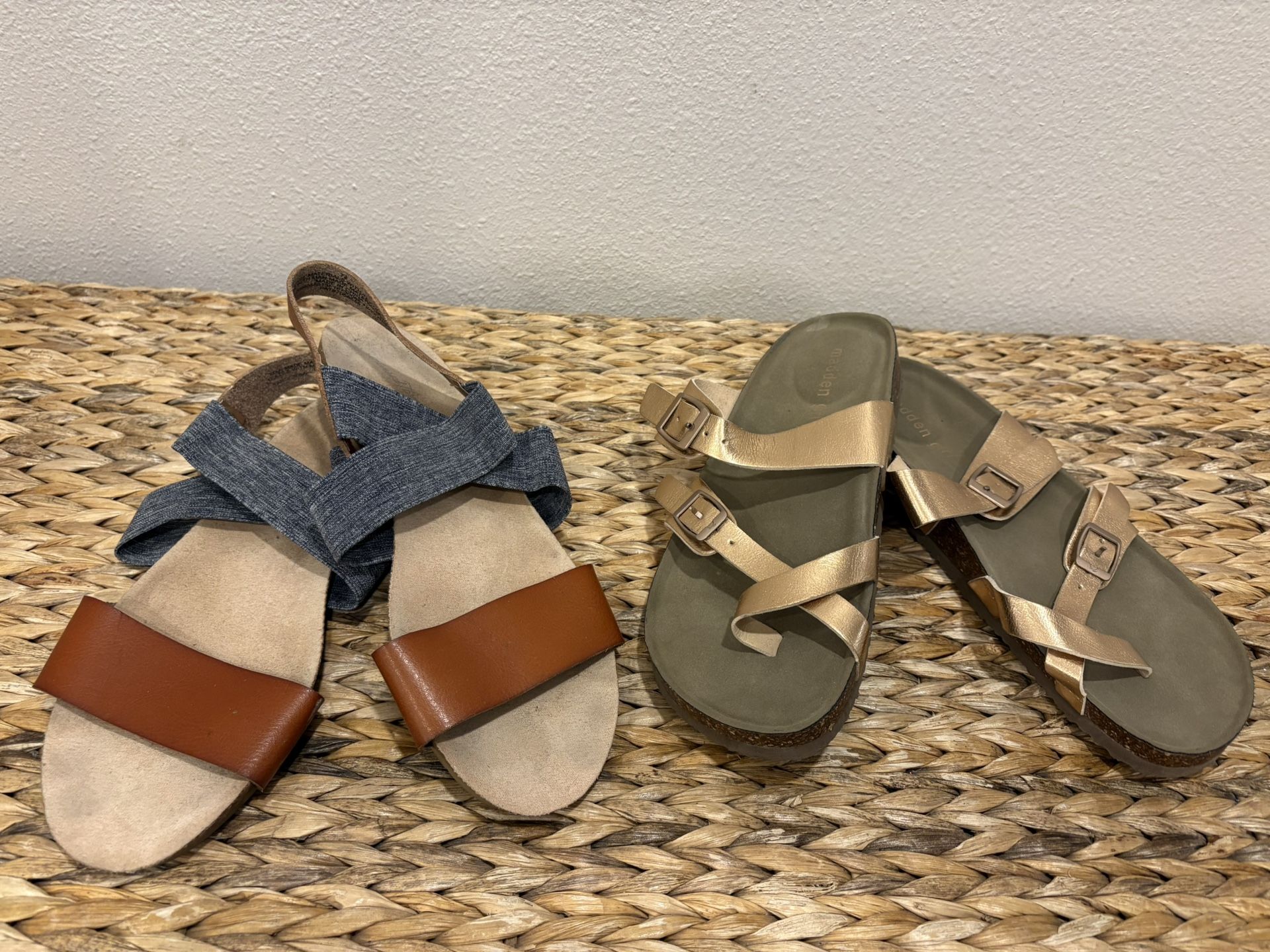 Set of Women’s Sandals Size 7.5 Madden girl Universal Thread Gold Brown