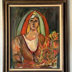 M WEITZMAN VINTAGE MID CENTURY MODERN ABSTRACT OIL PAINTING CUBISM PORTRAIT 1962