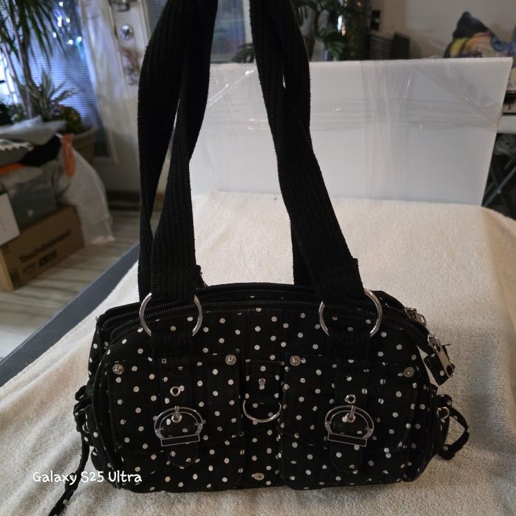 Small Black With White Polka Dot Hand Purse