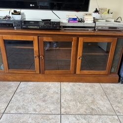 Wooden TV Stand with Glass Doors