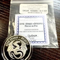 2018 1oz SILVER round… Anne-Stokes Dragons Friend or Foe Series COA